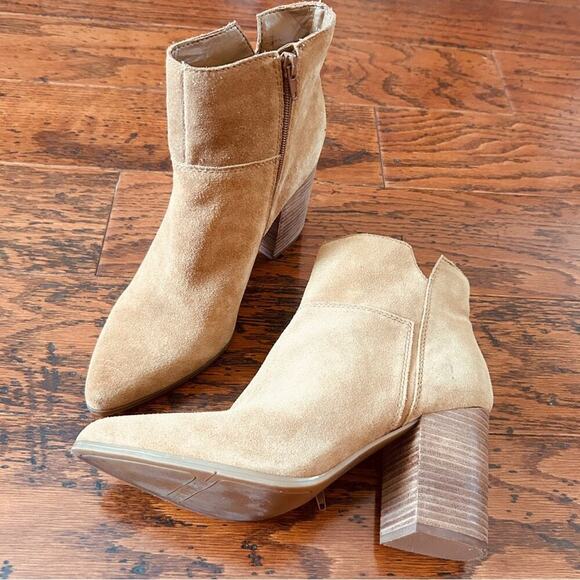 Nine West KeKe Suede Leather Block Heel Boots in Tan Sz US 10 - Picture 2 of 11